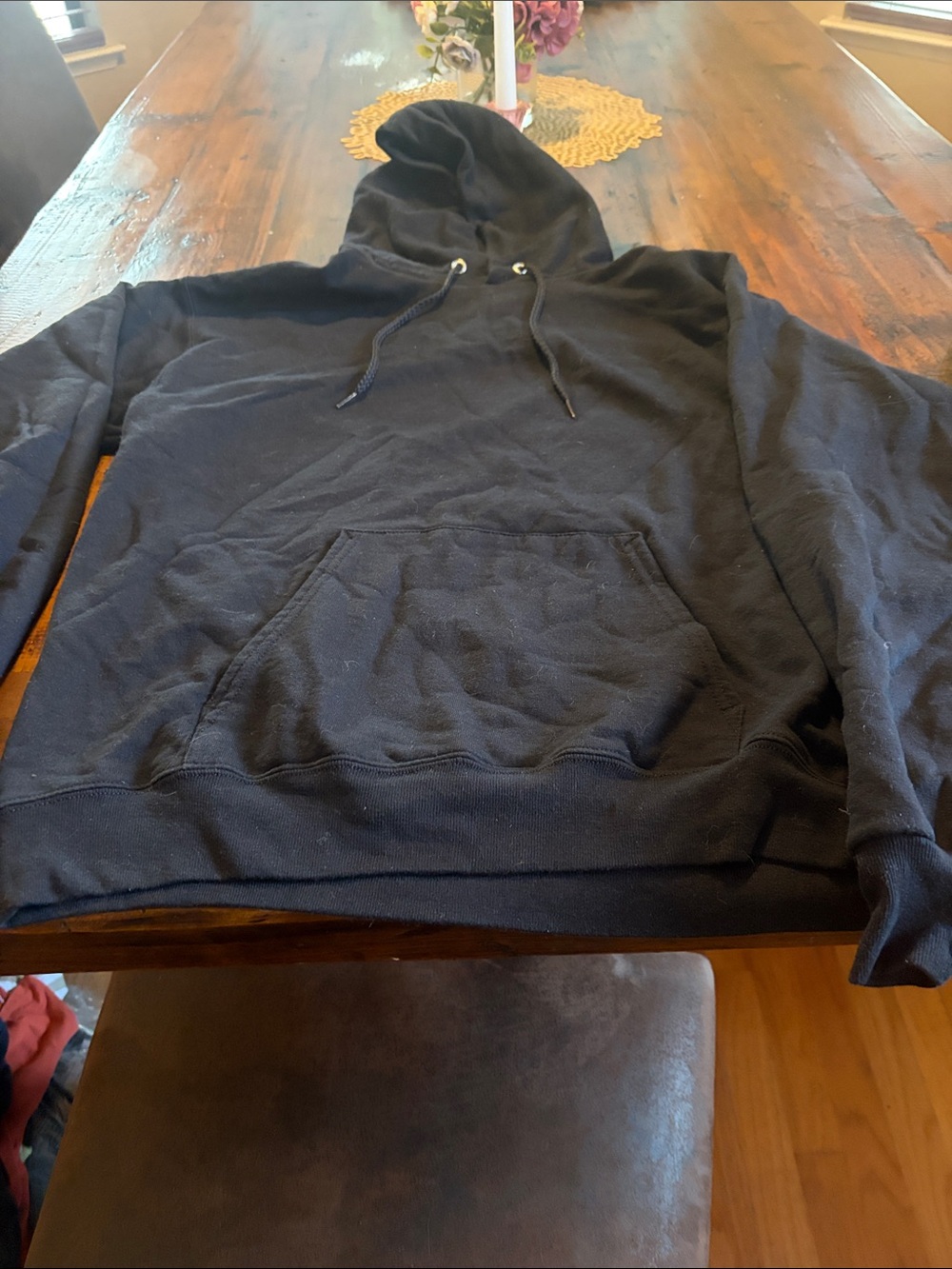 Hanes Black Pullover Hoodie with Kangaroo Pocket